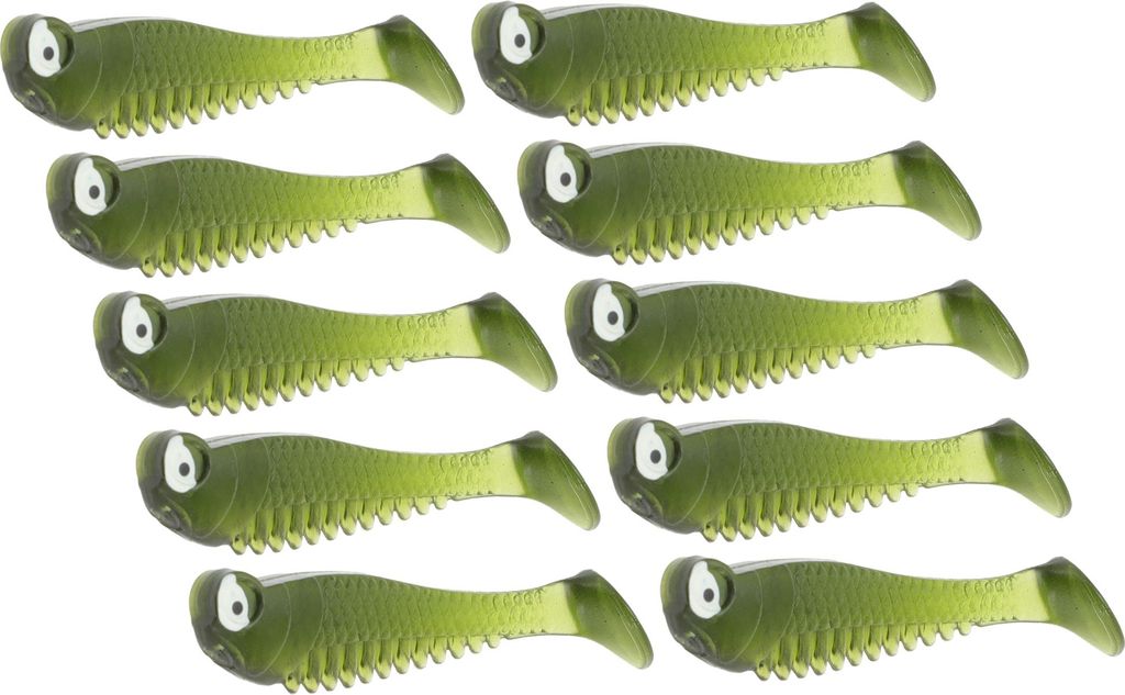 10 Stück Paddle Tail Swimbaits, 1,2g PVC Angelköder für Bassangeln, 5,5cm Köder Schwimmer für Salz- und Süßwasser, Tiefgrün