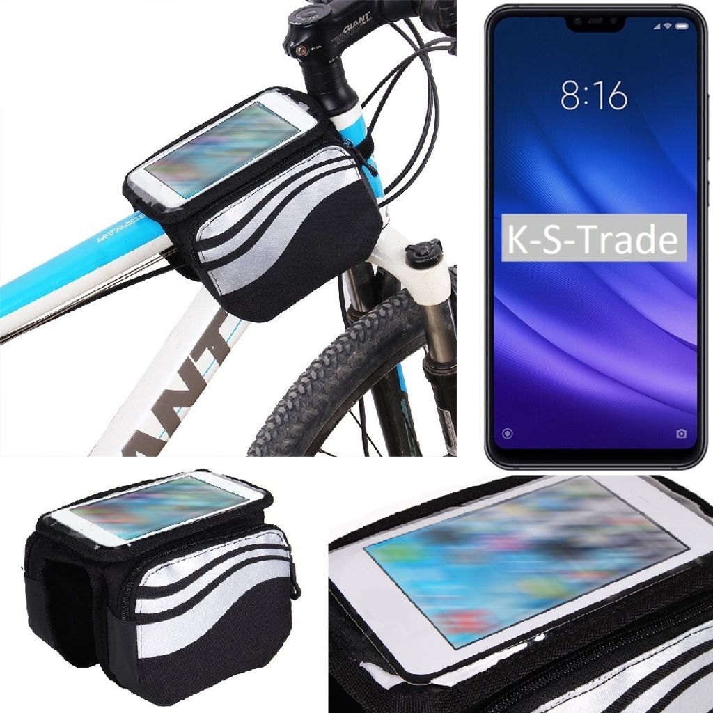 K-S-Trade Rahmentasche Fahrrad-Halterung kompatibel mit Xiaomi Mi 8 lite Rahmenhalterung Fahrrad Handyhalterung Fahrradtasche Handy Smartphone