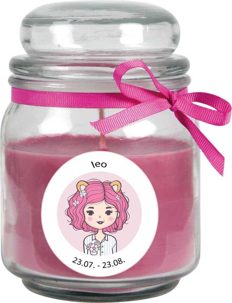 Sternzeichen Duftkerze Lavendel im Bonbonglas ( Löwe ) - viele Motive zur Auswahl, 300g - Brenndauer bis zu 70 Std - Leo