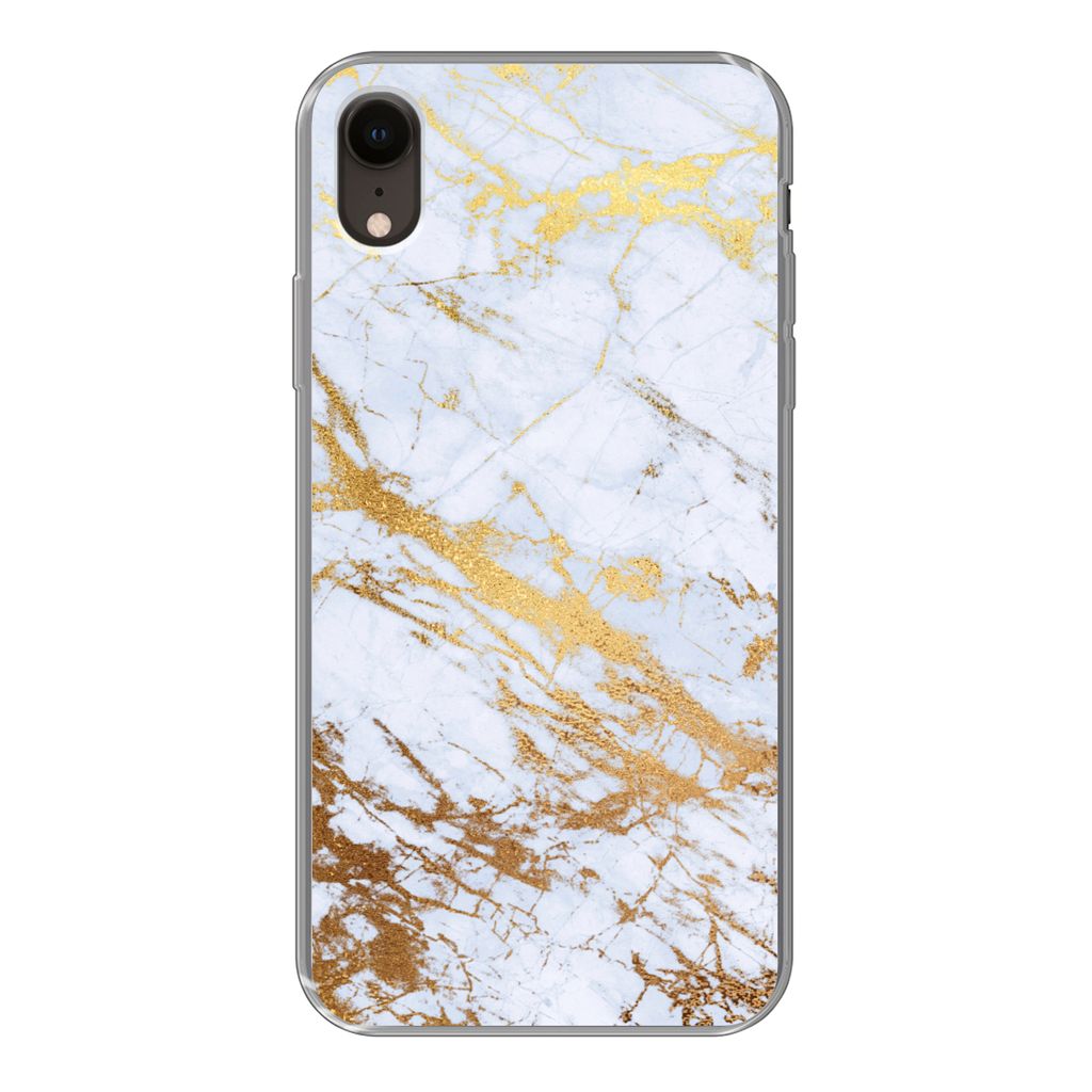 MuchoWow Handyhülle Schutzhülle Hülle für iPhone XR Marmor - Gold - Weiß - Luxe - Marmoroptik - Glitzer Silikon Softcase Handy Hülle - Schu...