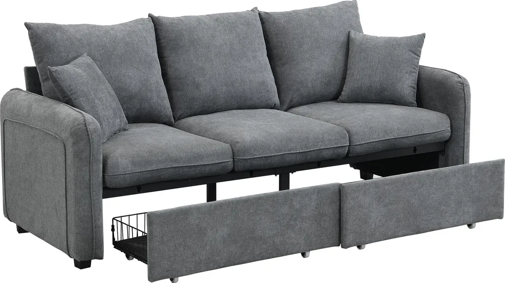 Canapé convertible en chenille avec rangement et pouf modulable Sweiko - 11