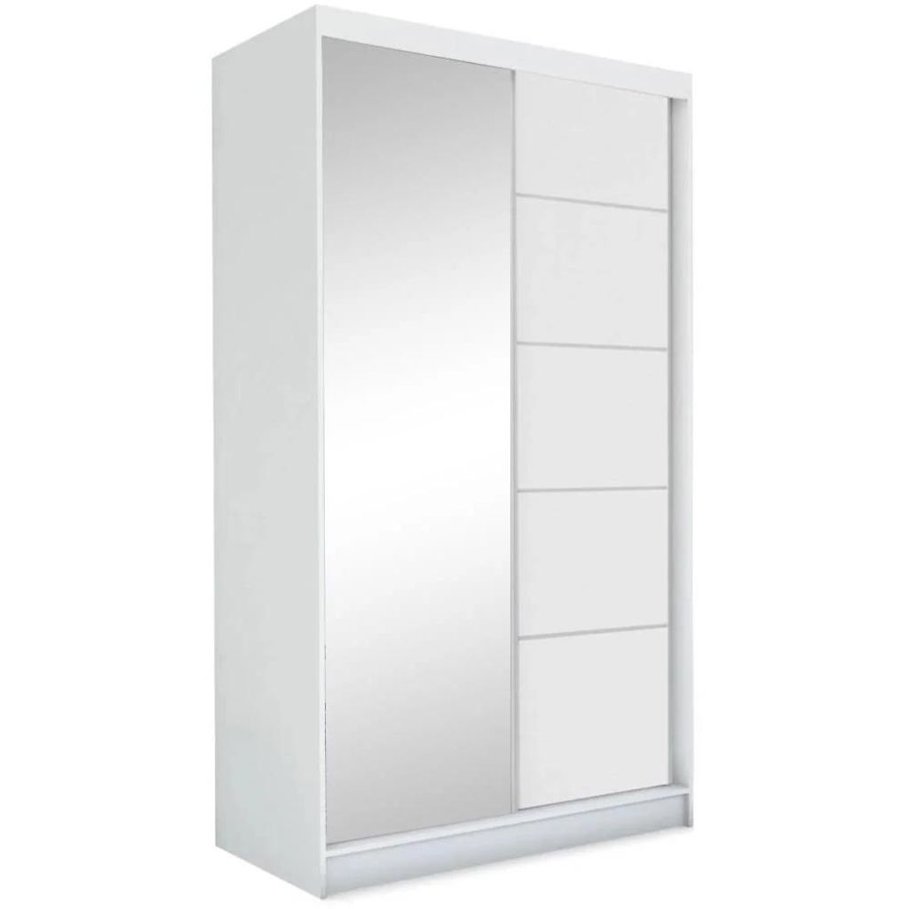 Schwebetürenschrank MARIKA 120 cm – Kleiderschrank mit Spiegel & Schiebetüren (Weiß)