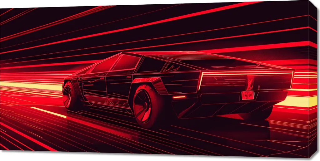 Urban Art: Quadro 100x50cm Velocità nel Neon Rosso - Stile Cyberpunk