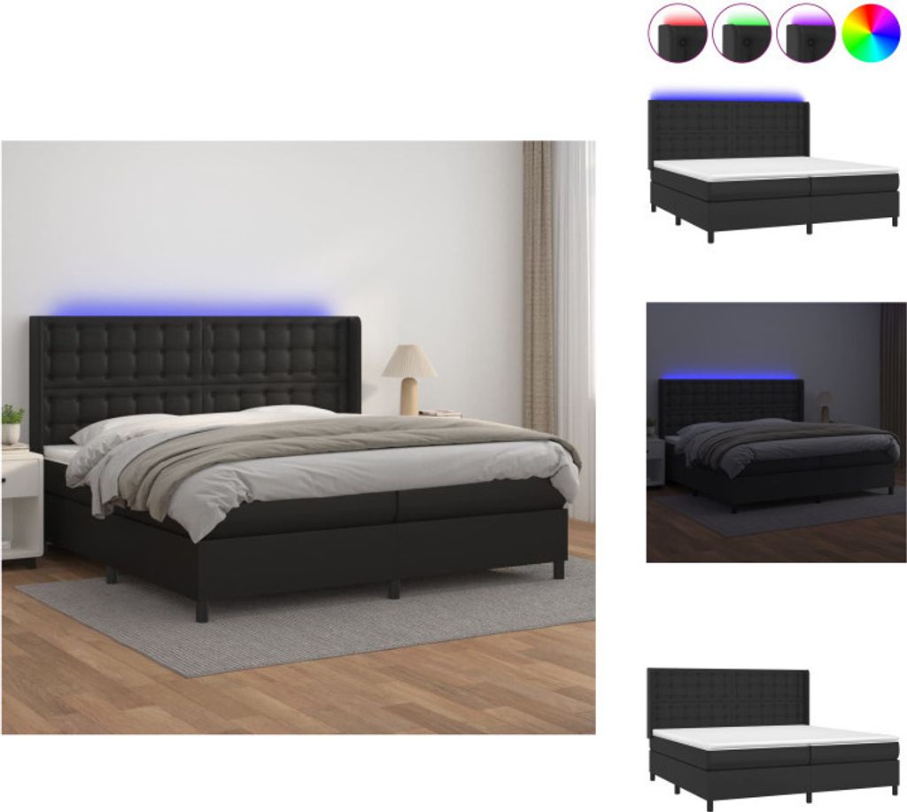 vidaXL Boxspringbett mit Matratze & LED Schwarz 200x200 cm Kunstleder - Betten & Bettgestelle