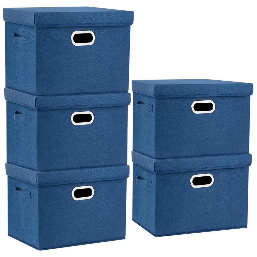 Aufbewahrungsbox mit Deckel, Stoff, faltbar, waschbar, klassisches Blau, 44 x 30 x 29 cm, 5 Stück