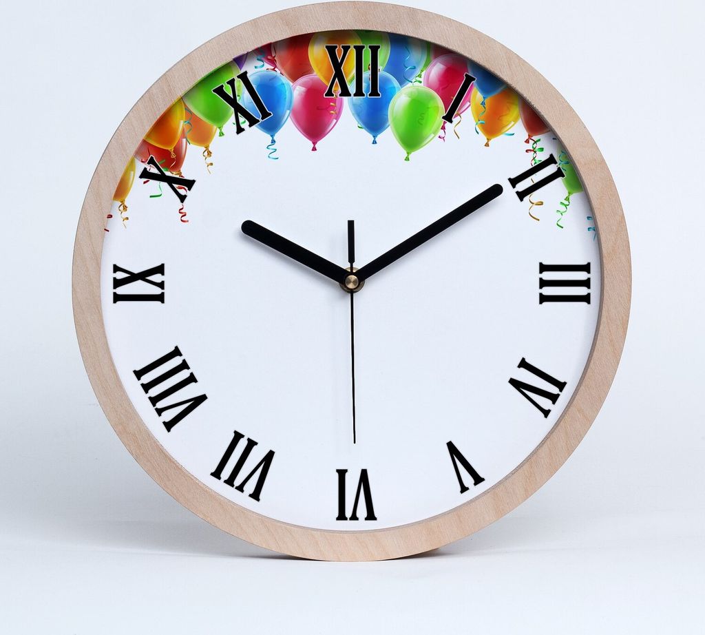 Holzuhr 20fi cm wanduhr - schwarze Spitzen - bunte Luftballons