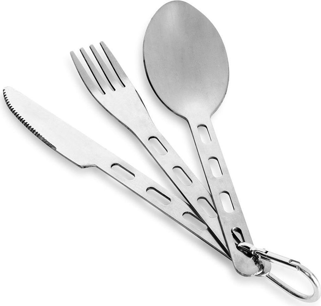 Touristenbesteck mit Karabinerhaken, Stahl, 3-teilig