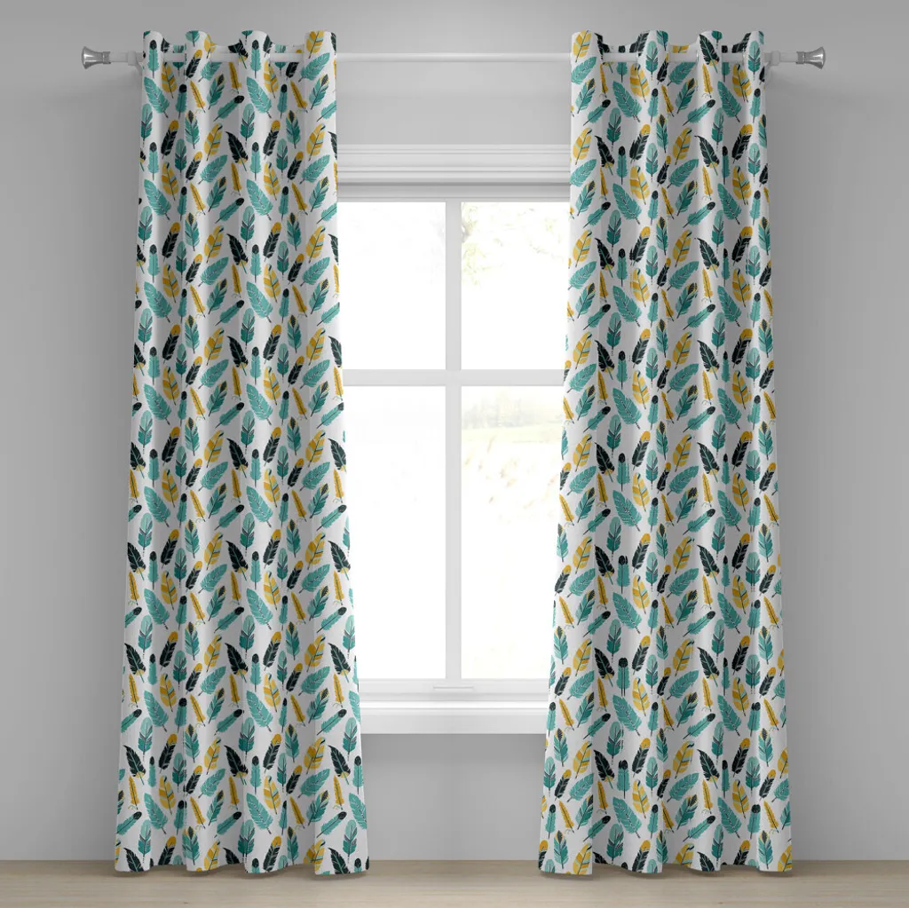 Rideau à œillets en tissu motifs rétro indigènes bleu et moutarde 245cm