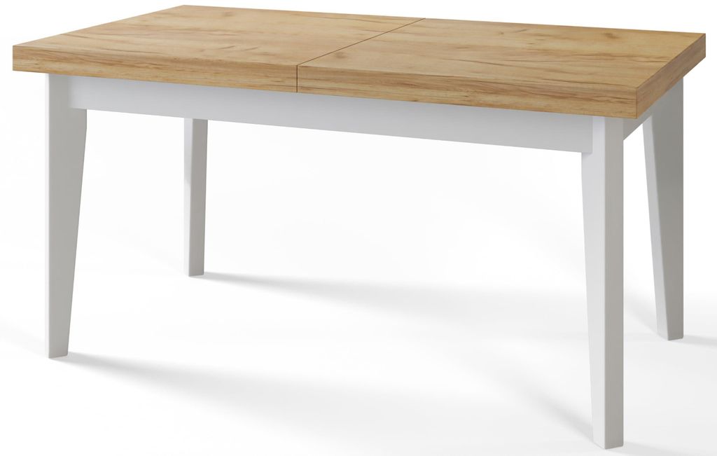 Alpi Moebel, Rechteckiger Esstisch Skandi, Wohnzimmertisch Ausziehbar 200-300x100x78 cm, Craft mit Holzbeinen in Weiß