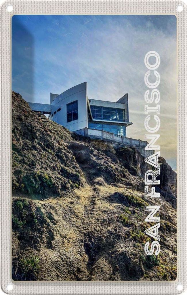 vianmo Blechschild 18x12 cm San Francisco Gebäude Gebirge Aussicht Bildmotiv Reisemotiv Abenteuer Reisen Urlaub