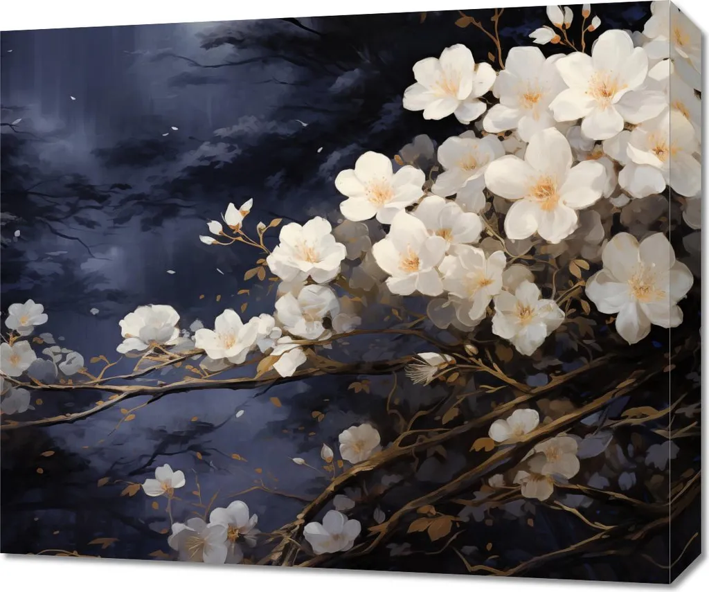 Quadro Fiori Bianchi Stile Shabby 60x50 - Tela Romantica Giardino