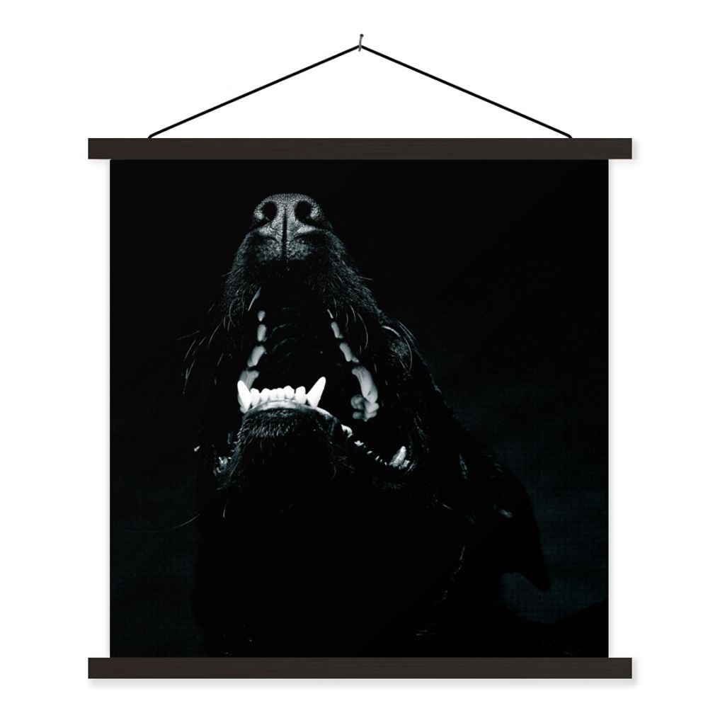 MuchoWow Textilposter Tierprofil Hund mit offenem Maul in schwarz und weiß 40x40 cm mit schwarzem Rahmen - Fotos