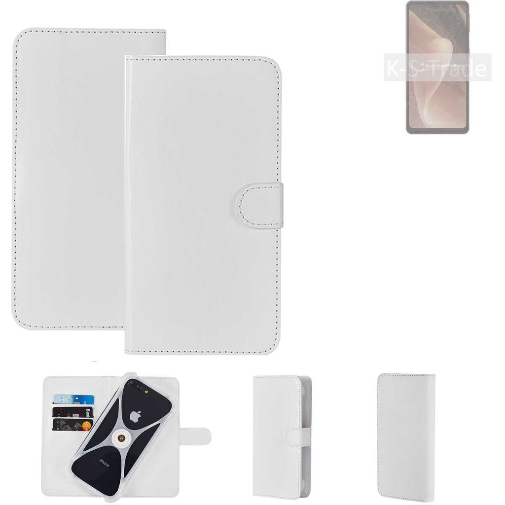 K-S-Trade Handy Hülle Schutz Hülle kompatibel mit Sharp Aquos Sense7 Plus Cover Case Bookstyle Bumper weiß 1x