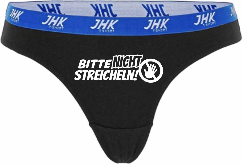Damen Thong Slip - Boxer-0026-woman-black-h-XS - schwarz - XS - hinten - Bitte nicht streicheln - lustiges Motiv - Spruch - Unterwäsche - Unterhos...