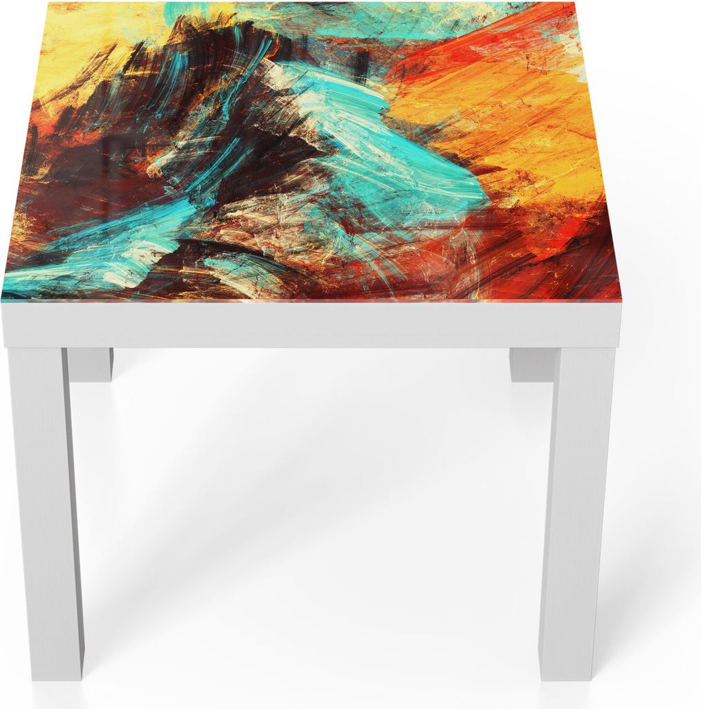 DEQORI Couchtisch 55x55 cm Weiß 'Bunte Pinselstriche' Glas Beistelltisch