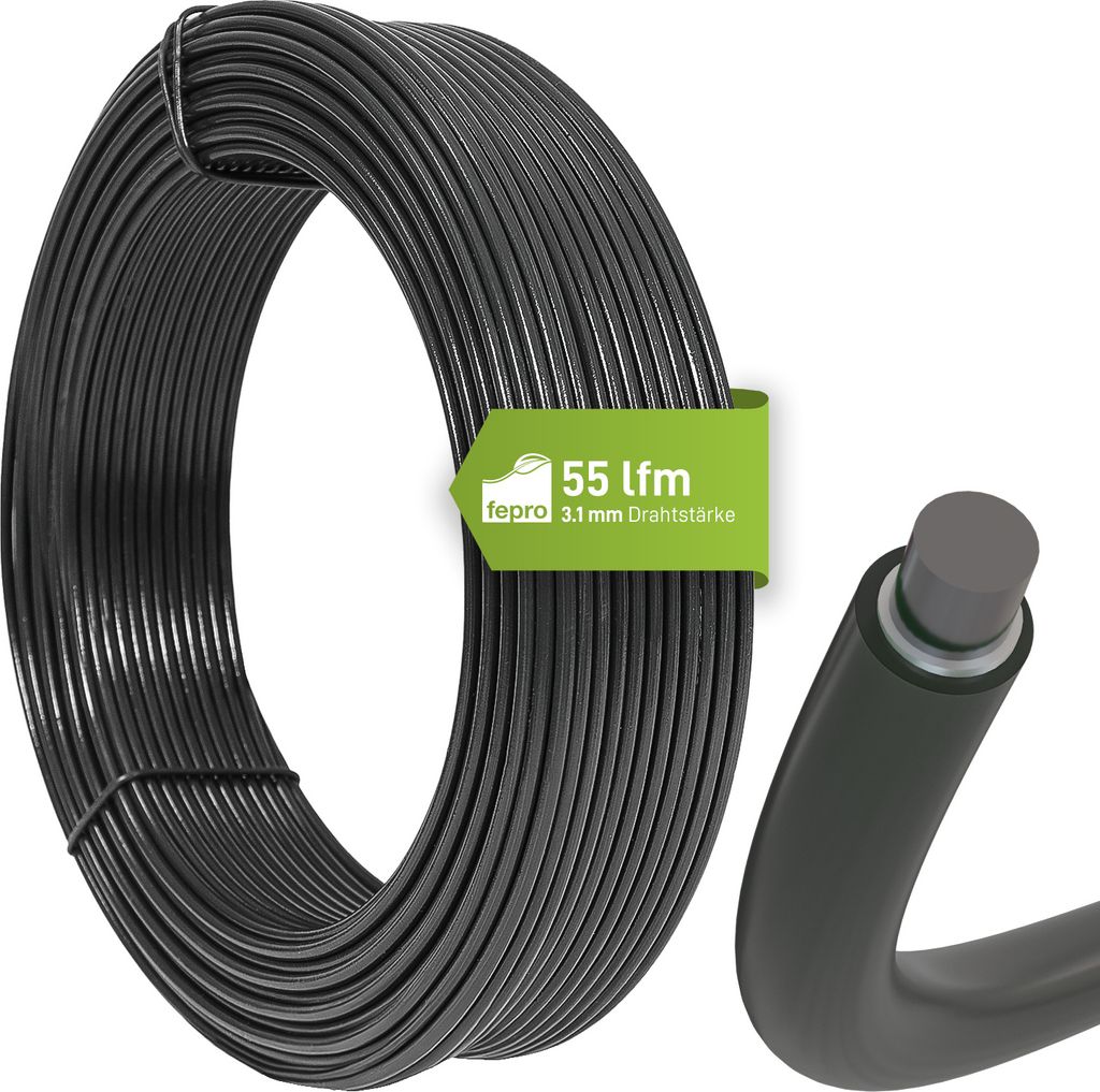 Fepro® Spanndraht 3,1 mm x 55 m, anthrazit, verzinkt und Produktbild 
