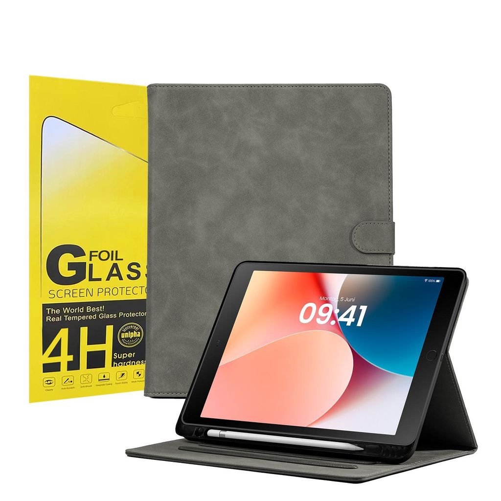 LBH Tablet Schutzhülle + 2x 4H Displayfolie für Apple iPad 7/8/9. Gen 10.2 Zoll Cover Case Schutz Tablet Farbe: Grau