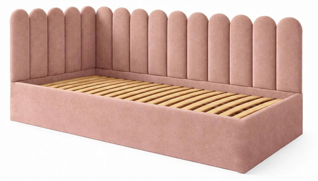 Jugendbett JUNIOR 90x200 Wandpaneele Dunkles Puderrosa Velvet Bettkasten