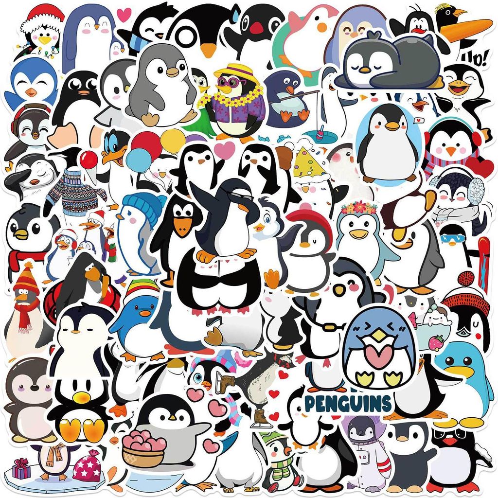 100 Stück Nette Pinguin Sticker Geschenk Set, Cartoon Tier Aufkleber, Pinguin Thema Aufkleber, Vinyl, Wasserdicht, für Reisekoffer, Laptop, Plane...