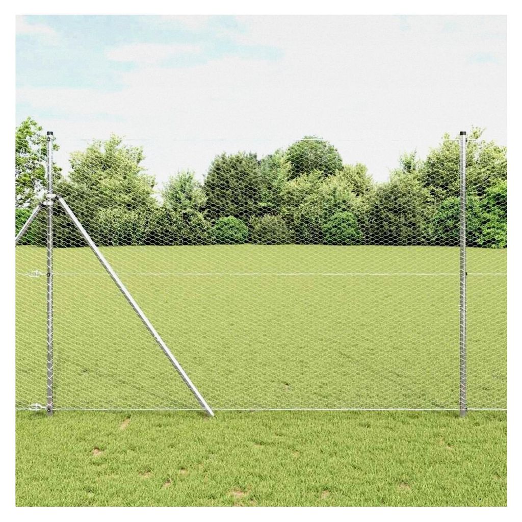 Zaunpfosten Silber 10 x 1,6 m (25 mm Maschenweite) Stahl Gartenzaun für Hundezaun, Weidezaun, Gartenzaun & Hühnerzaun, Gartennetz mit Bodenbefest...