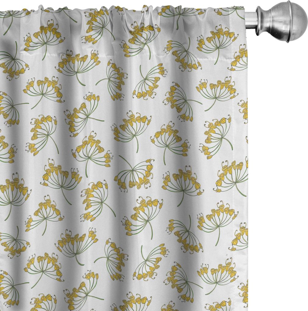 ABAKUHAUS Blumen Vorhänge, Gardinen, Kontinuierliche Simplistic gelbe Ton-Dill Blumen Skizze Illustration, 2 Stück 75 x 175 cm, Pale Kaffee Weise...