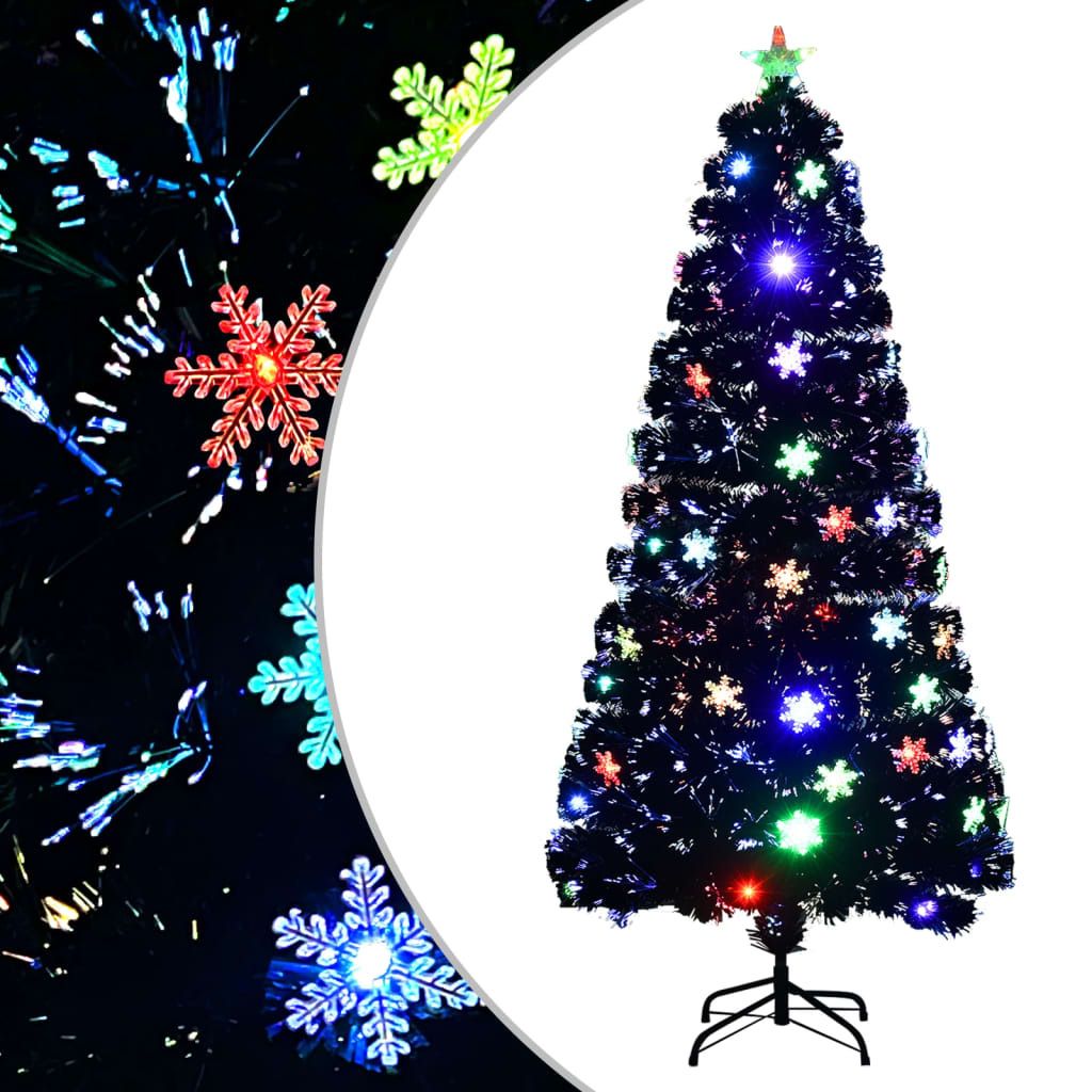 (Robust Möbel)Weihnachtsbaum mit LED-Schneeflocken Schwarz 150cm Fiberoptik DE686372 - Künstliche Weihnachtsbäume