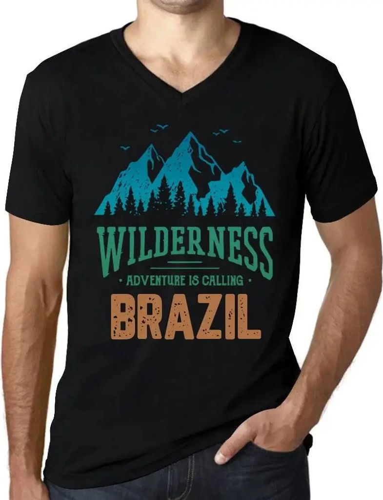 Herren Grafik T-Shirt V-Ausschnitt Wildnis das Abenteuer ruft in Brasilien – Wilderness, Adventure Is Calling Brazil – Öko-Verantwortlich Vintage