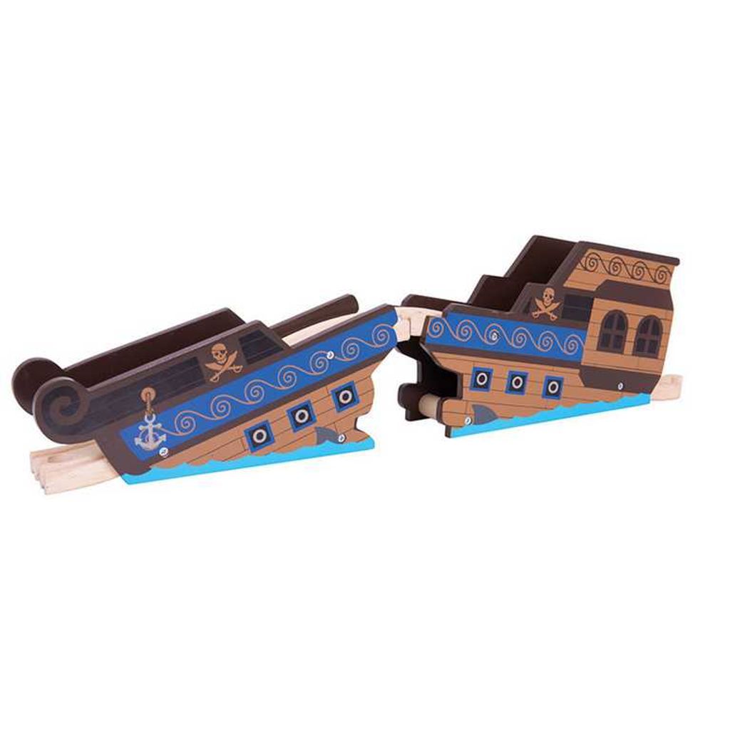 BigJigs Holz Eisenbahn Schiffswrack Brücke Piratenzubehör Produktbild 