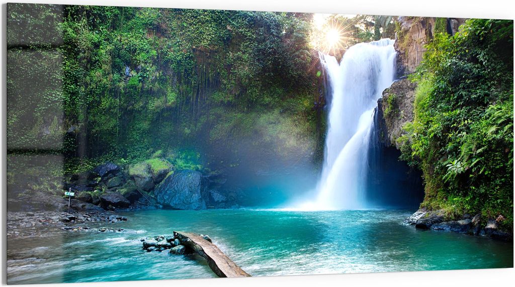 DEQORI Glasbild Acryl 100x50 cm 'Tegenungan Wasserfall' Wandbild Bild modern Deko