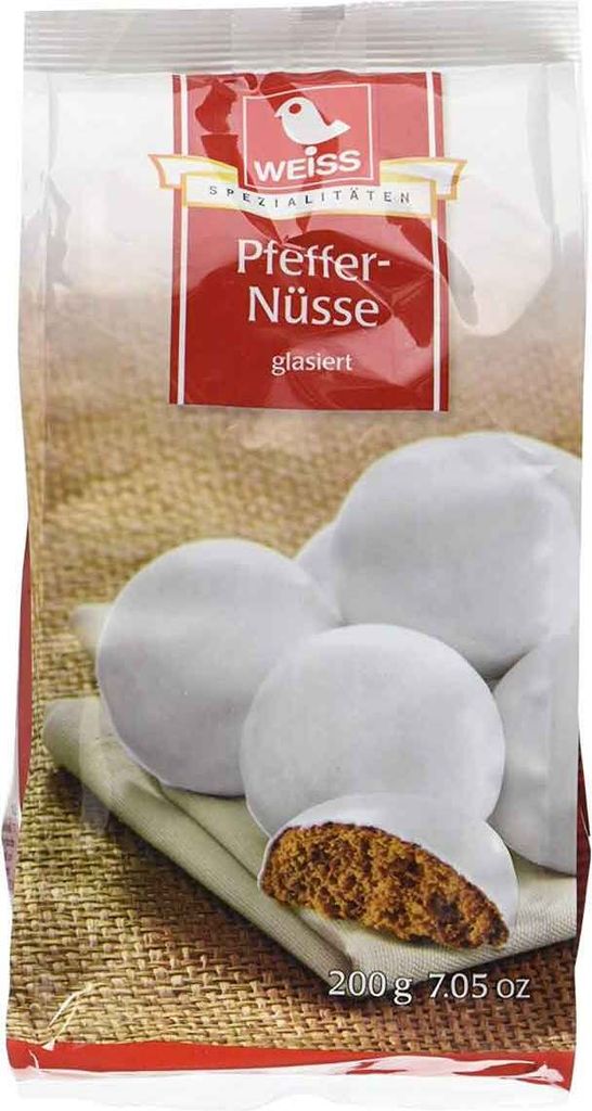 Weiss Pfeffernüsse glasiert in Halbkugelform mit Produktbild 