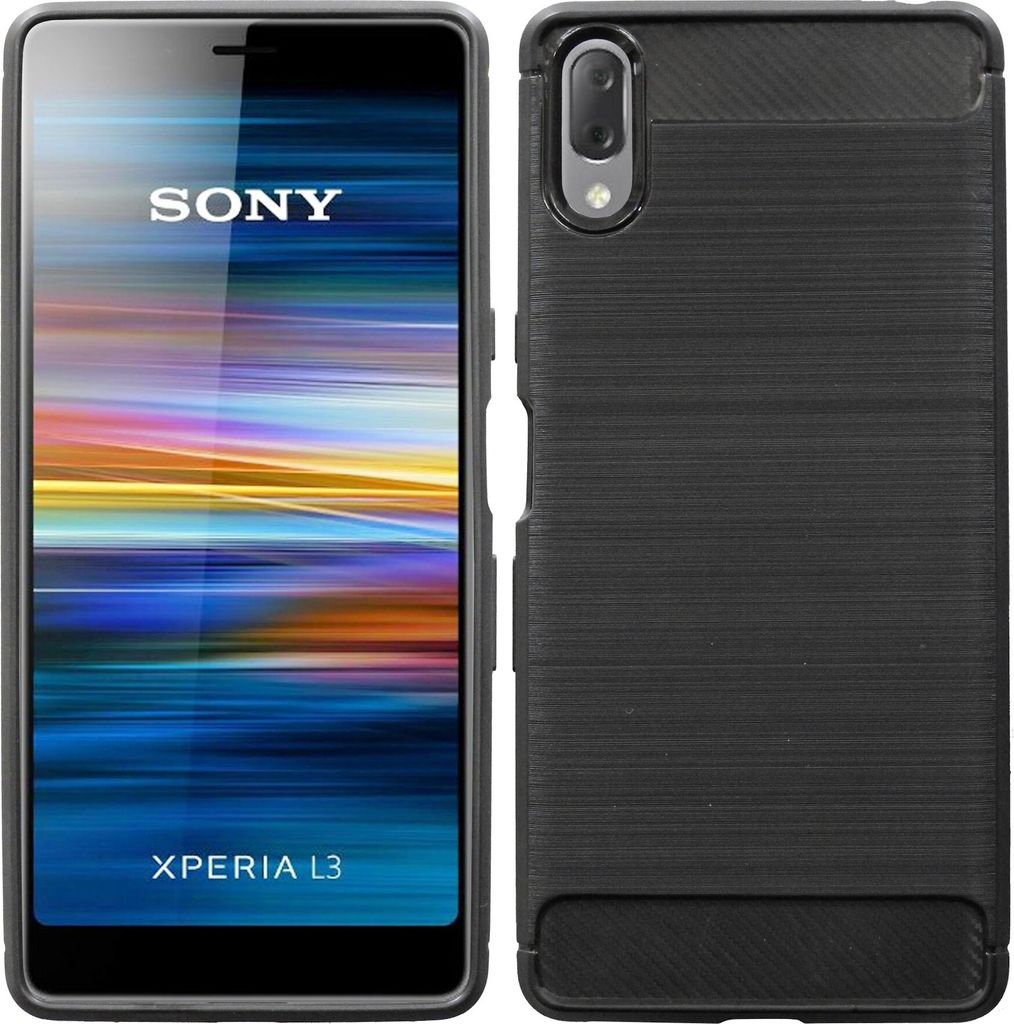 cofi1453 Silikon Hülle Carbon SONY XPERIA L3 Case TPU Soft Handyhülle Cover Schutzhülle Schwarz