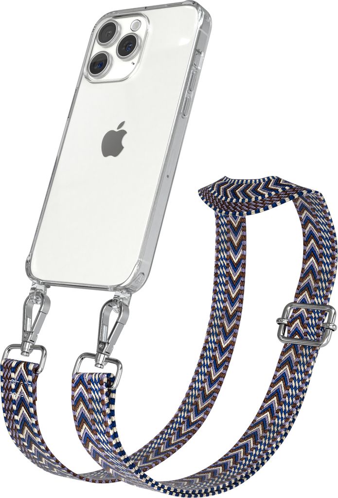 EAZY CASE Handykette - Verstellbarer Trageriemen kompatibel mit Apple iPhone 15 Pro Max, Handykordel mit transparenter Silikon-Hülle, Band in Blau