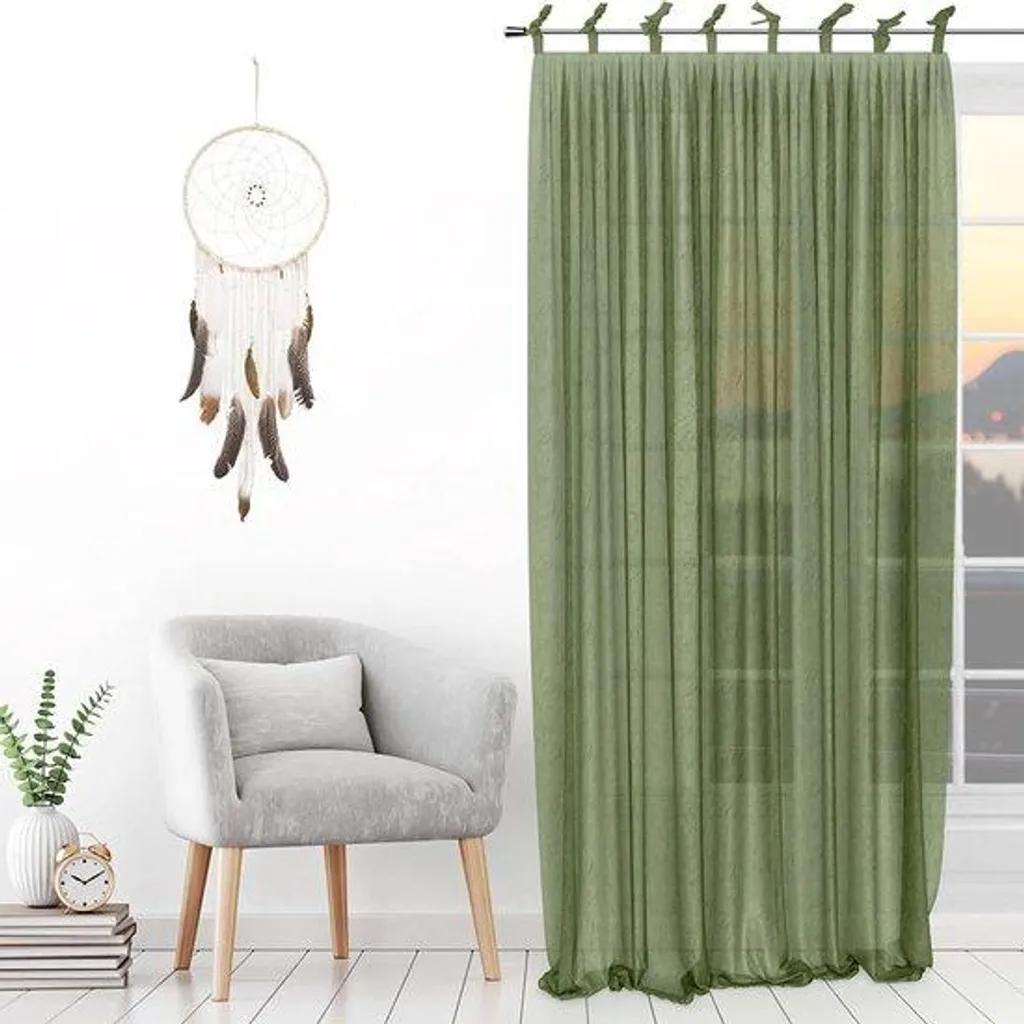 Rideau à motifs de feuilles végétales décoratif 140 x 250 cm vert nature
