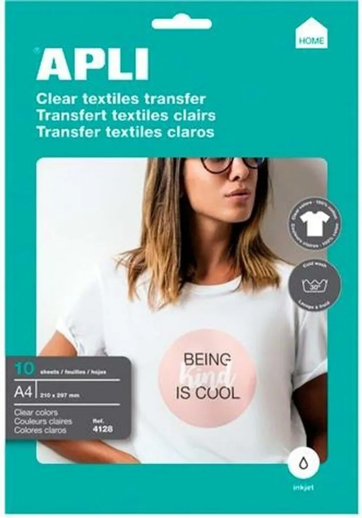 Carta per Stirare Magliette Apli - 10 Fogli A4 per Cotone Bianco