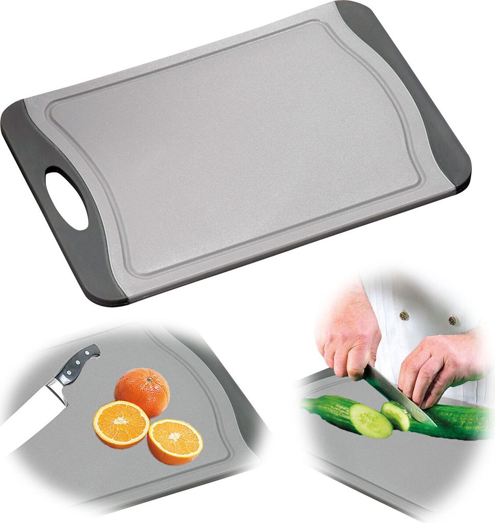 LS-LebenStil Tranchierbrett Schneidebrett 29cm mit Griff Saftrille rutschfest Kunststoff Küchenbrett Brotschneidebrett Vesper Servierbrett