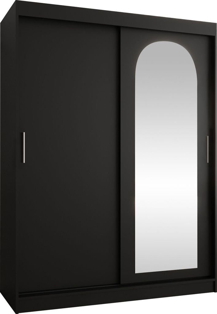 MIRJAN24 Kleiderschrank Selfie 150, Schwebetürenschrank mit zwei Kleiderstangen, Garderobe (Farbe: Schwarz, Größe: 150 cm, ohne Schubladen)