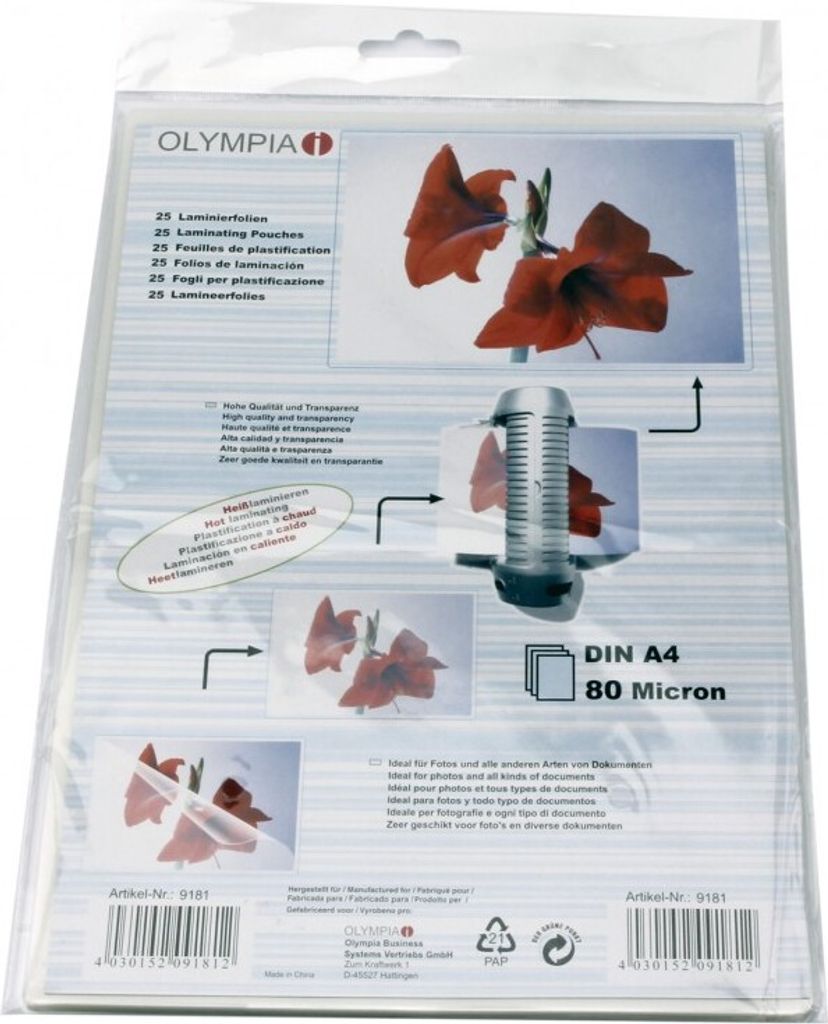Olympia Laminierfolien DIN A4 80 micron (25 Stück) Produktbild 