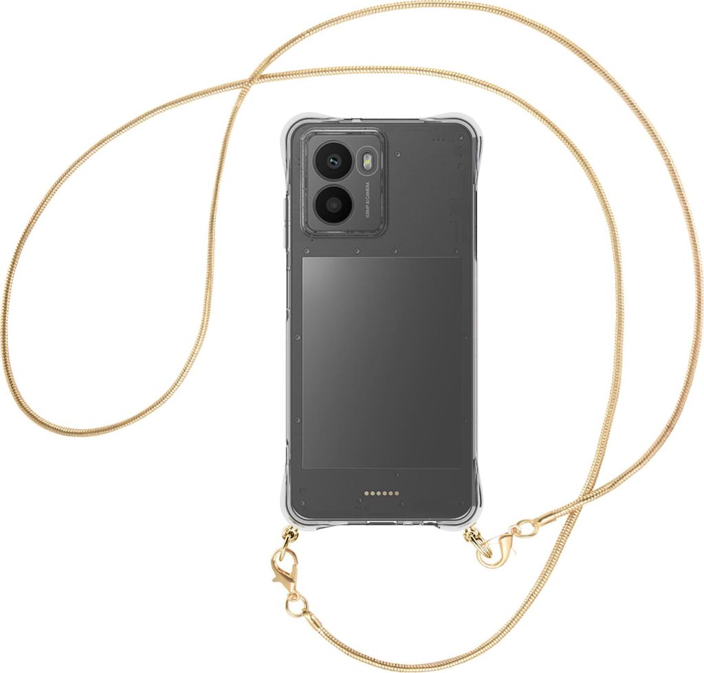 Handykette Backcover-Schutzhülle mit Band (Metall goldfarben) für HMD Fusion 5G - goldfarbene Snake-Kette