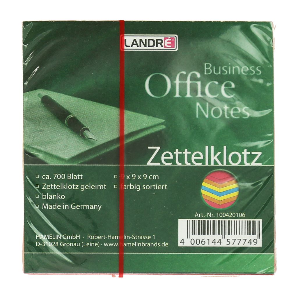 Landré Zettelklotz 9x9 cm, bunt, ca. 700 Blatt