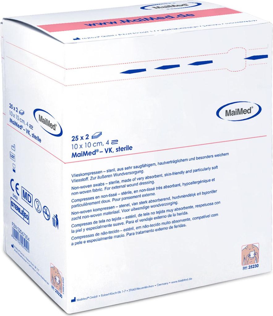 MaiMed steriele gaaskompressen, 4-laags, 50 stuks, 10 x 10 Productafbeelding 