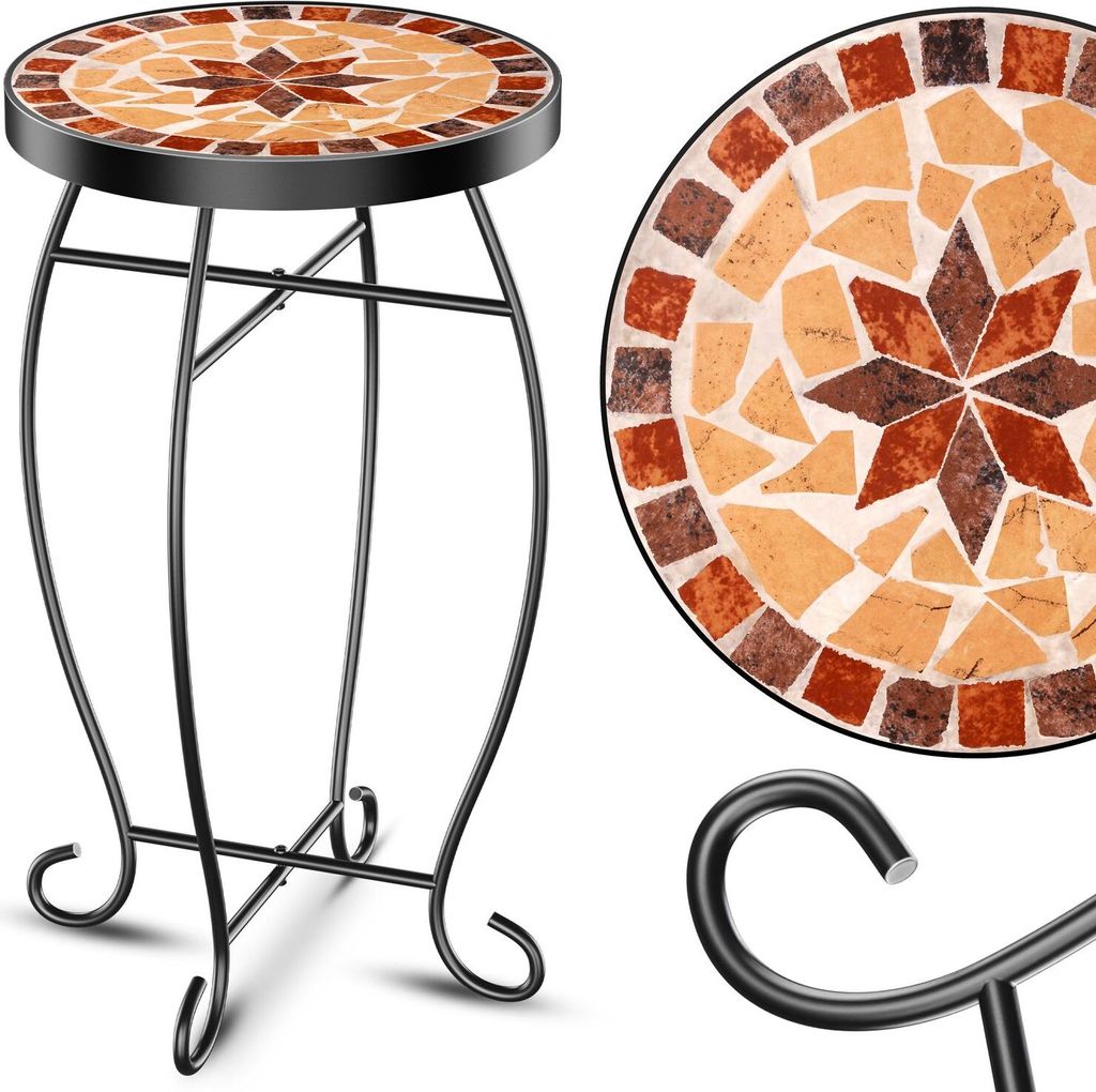 KESSER Mosaiktisch Bistrotisch Blumenhocker Rund 60x34cm Metall Mosaik Beistelltisch Balkontisch Gartentische Terrassentisch Balkon Steinmosaik G...