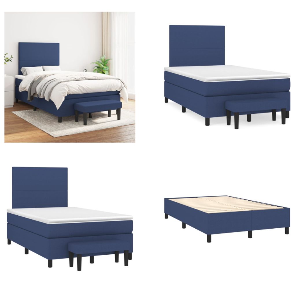 vidaXL Boxspringbett mit Matratze Blau 120x200 cm Stoff - Boxspringbett - Boxspringbetten - Bett - Schlafzimmermöbel
