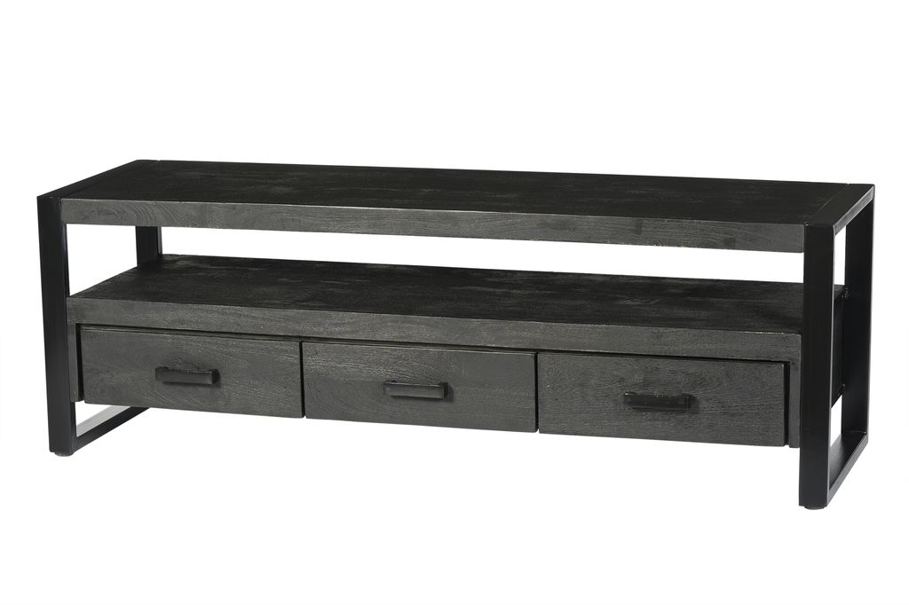 Livingfurn - TV-Möbel Norris - 150x50x45 cm - Mangoholz / beschichteter Stahl