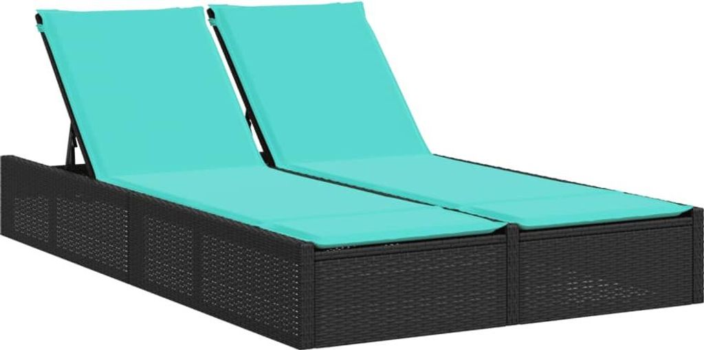vidaXL Doppel-Sonnenliege mit Kissen Schwarz Poly Rattan