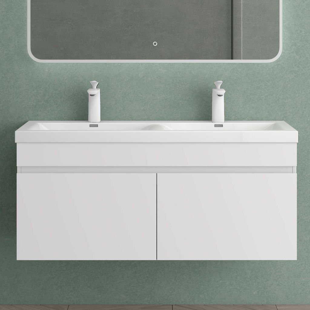 Mai & Mai Badmöbelset Waschbeckenunterschrank 120x48x55cm Doppelwaschbecken und Unterschrank Weiß Matt Botanica
