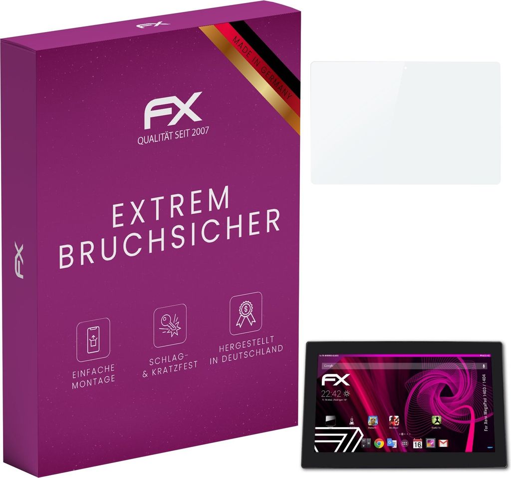 atFoliX FX-Hybrid-Glass Displayfolie kompatibel mit Xoro MegaPad 1403 / 1404 Glasfolie