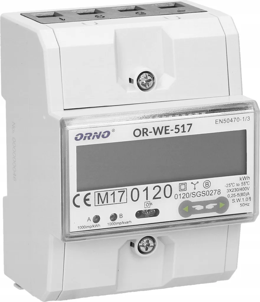 Compteur Électrique Triphasé Orno 80A avec Port RS485 Modbus MID - 4