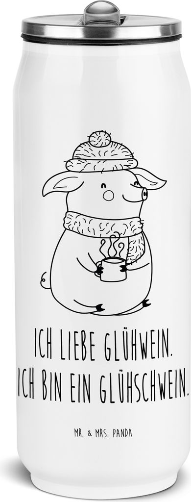 Mr. & Mrs. Panda Trinkflasche Schwein Glühwein - Weiß - Geschenk, Thermoflasche, Weihnachten, sport, wander, Weihnachtsmarkt, Thermosflasche, Gl...