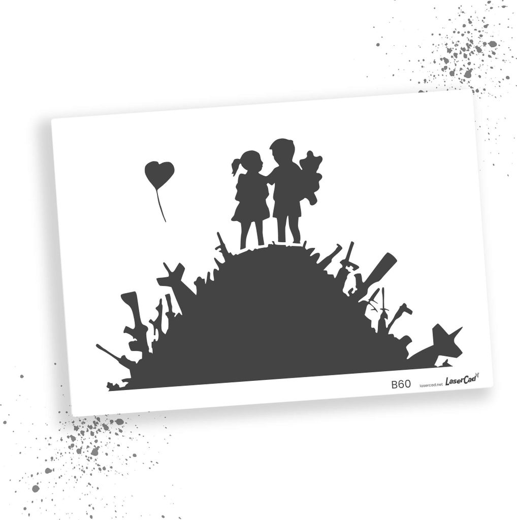 LaserCad Schablonen BANKSY Streetart  (B60, Kids on Guns, DIN A4) Stencil für Graffiti, Airbrush, Deko