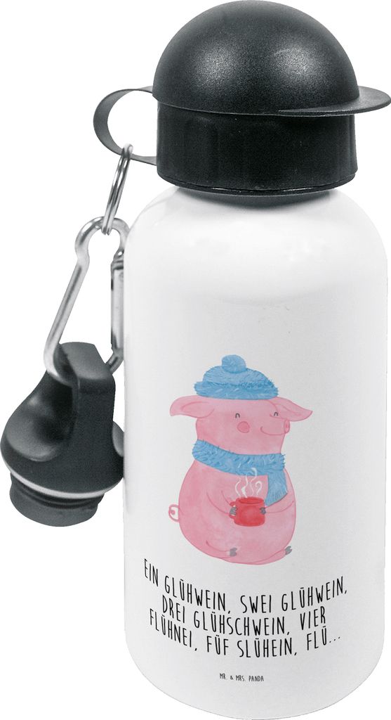 Mr. & Mrs. Panda Sportflasche Schweinchen Glühwein - Weiß - Geschenk, Weihnachten, Trinkflasche Kindergarten, Kita, Spruch, Betrunken, Wasserflas...